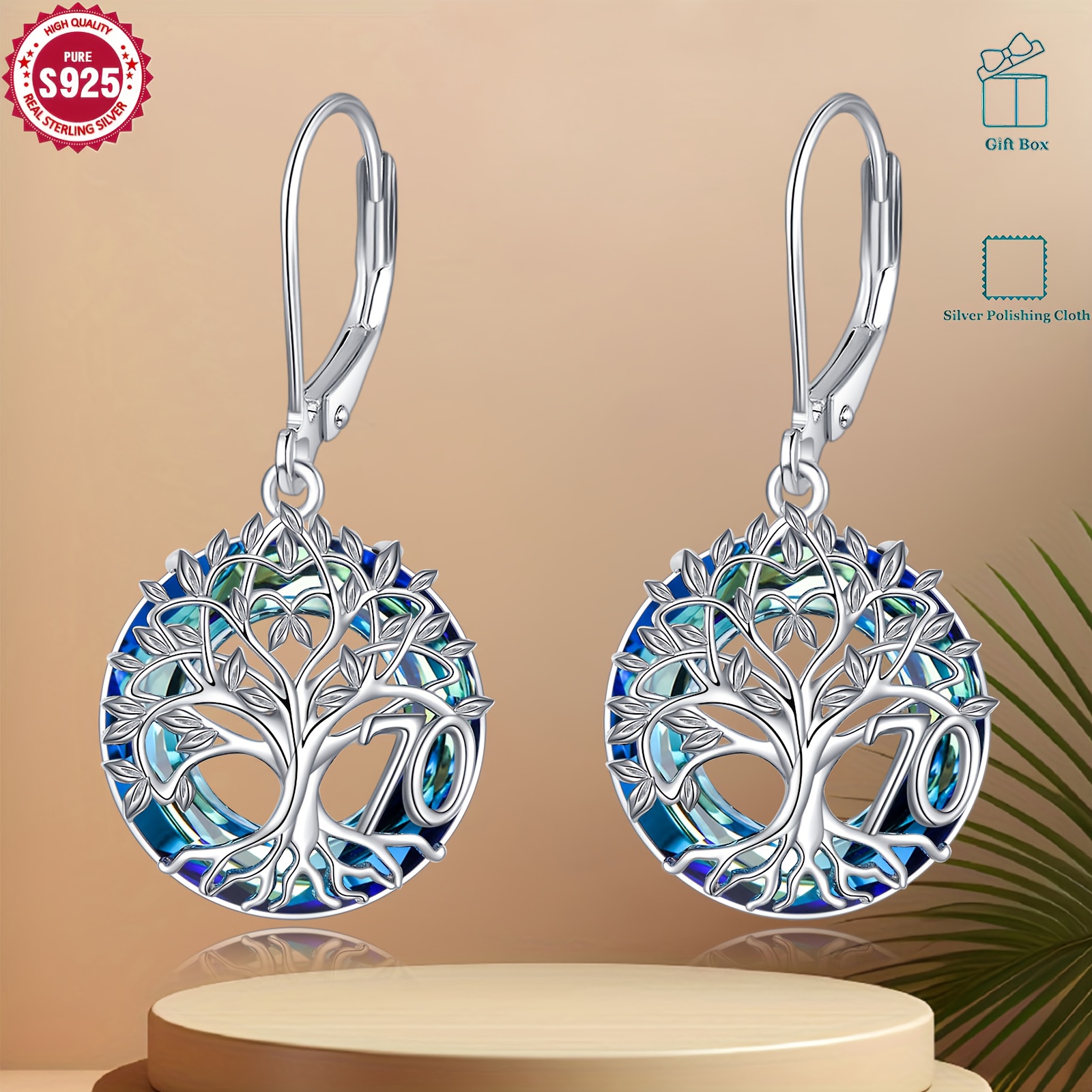 Women's 925 Sterling Silver Tree of Life Earrings — 70th Birthday Gift